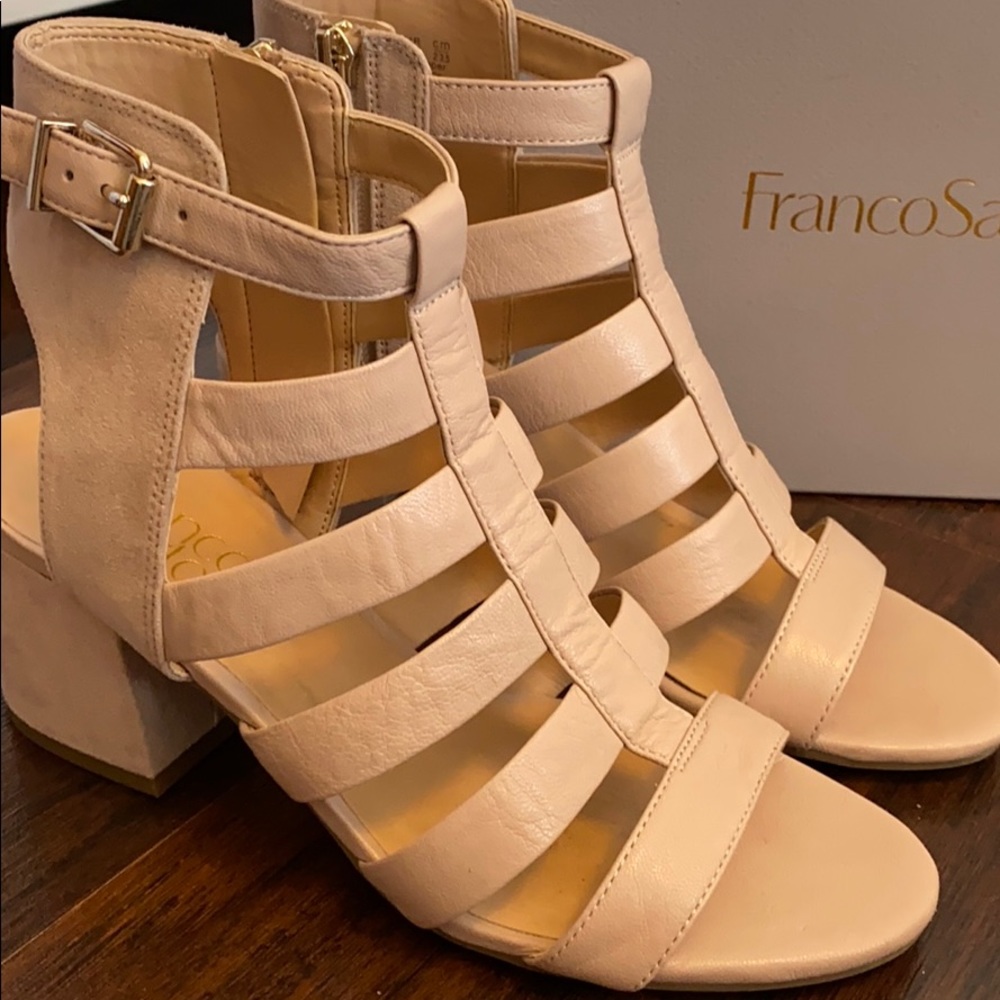 Franco Sarto open back gladiators with chunky heel
